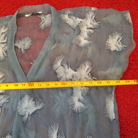 ZARA blue Elegant Sheer Embroidered Floral-Lace vneck dress NWOT - Picture 5 of 8